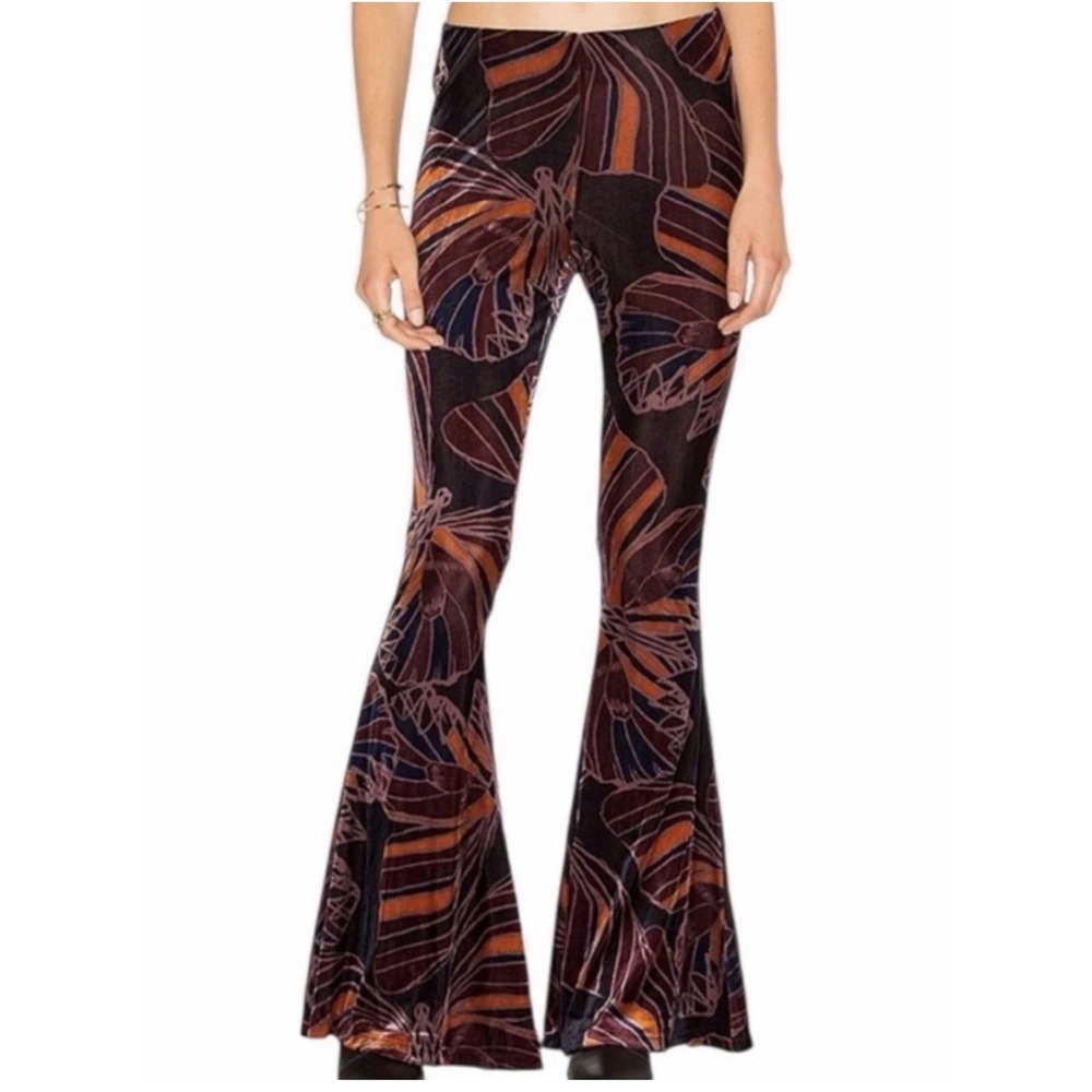 Free People Float Away Velvet Flare Pants Women's Size  Large Boho Butterfly